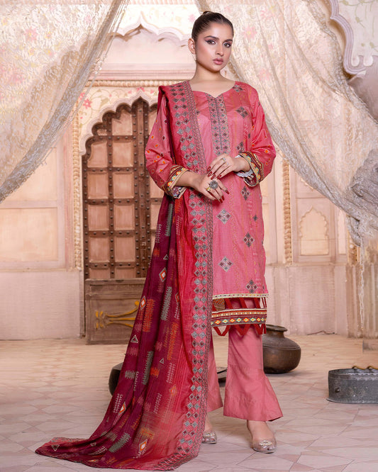 Charm Pink Embroidered Bana Dora Lawn 3pc