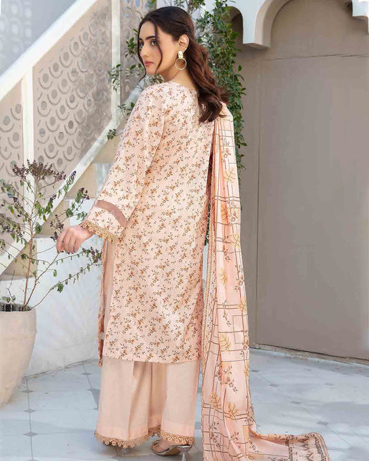 Peach Dusk - Lawn printed shirt with printed dupatta