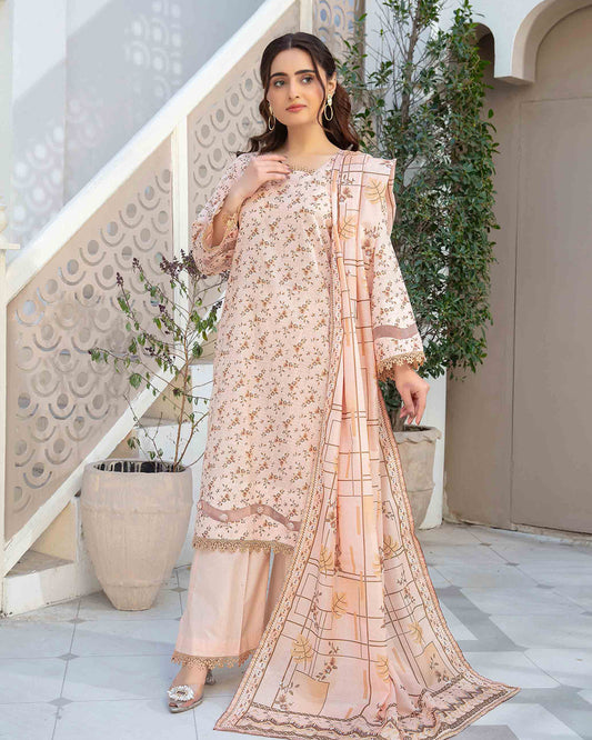 Peach Dusk - Lawn printed shirt with printed dupatta