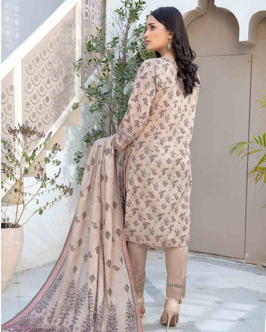 Rose Sand - Lawn printed shirt with printed dupatta