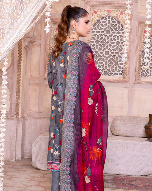 Vintage Amethyst Embroidered Bana Dora Lawn 3pc