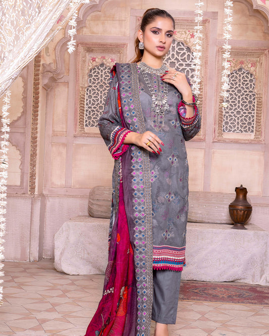 Vintage Amethyst Embroidered Bana Dora Lawn 3pc