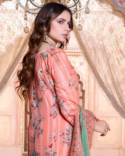 Vivid Tangerine Embroidered Bana Dora Lawn 3pc