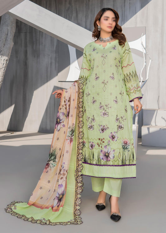 Exclusive Lawn Doobi Check Digital Embroidered 3-Piece Dress