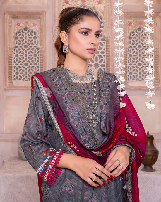 Vintage Amethyst Embroidered Bana Dora Lawn 3pc
