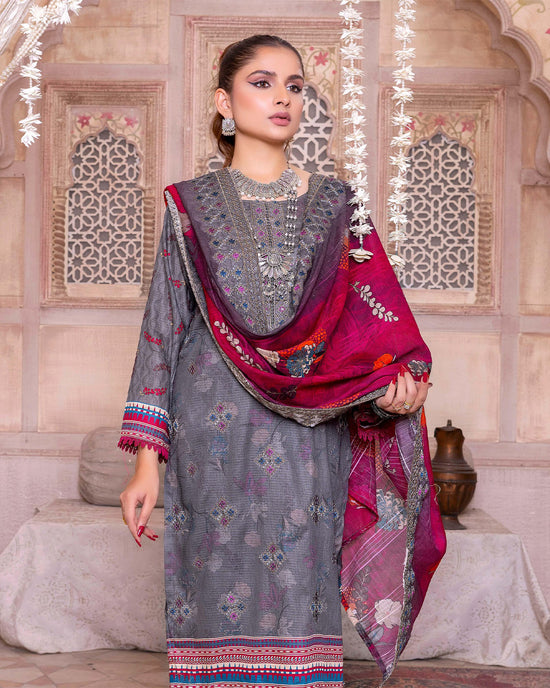 Vintage Amethyst Embroidered Bana Dora Lawn 3pc